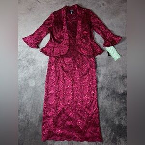 Elegant Burgundy Lace Dress with Jacket